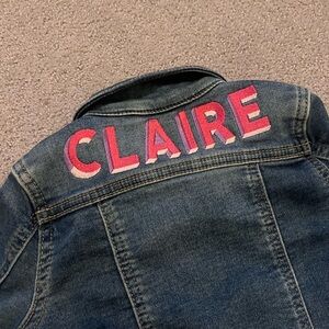 Monogrammed “Claire” denim jacket. 18 month. Cat and Jack. Pink and orange.